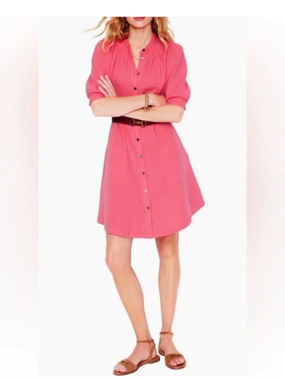 Boden Ada Double Cloth Short Shirt Dress in Azalea Pink - size 4p